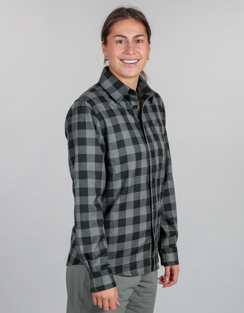 Flannel Shirt Grey Charcoal - Womens Side