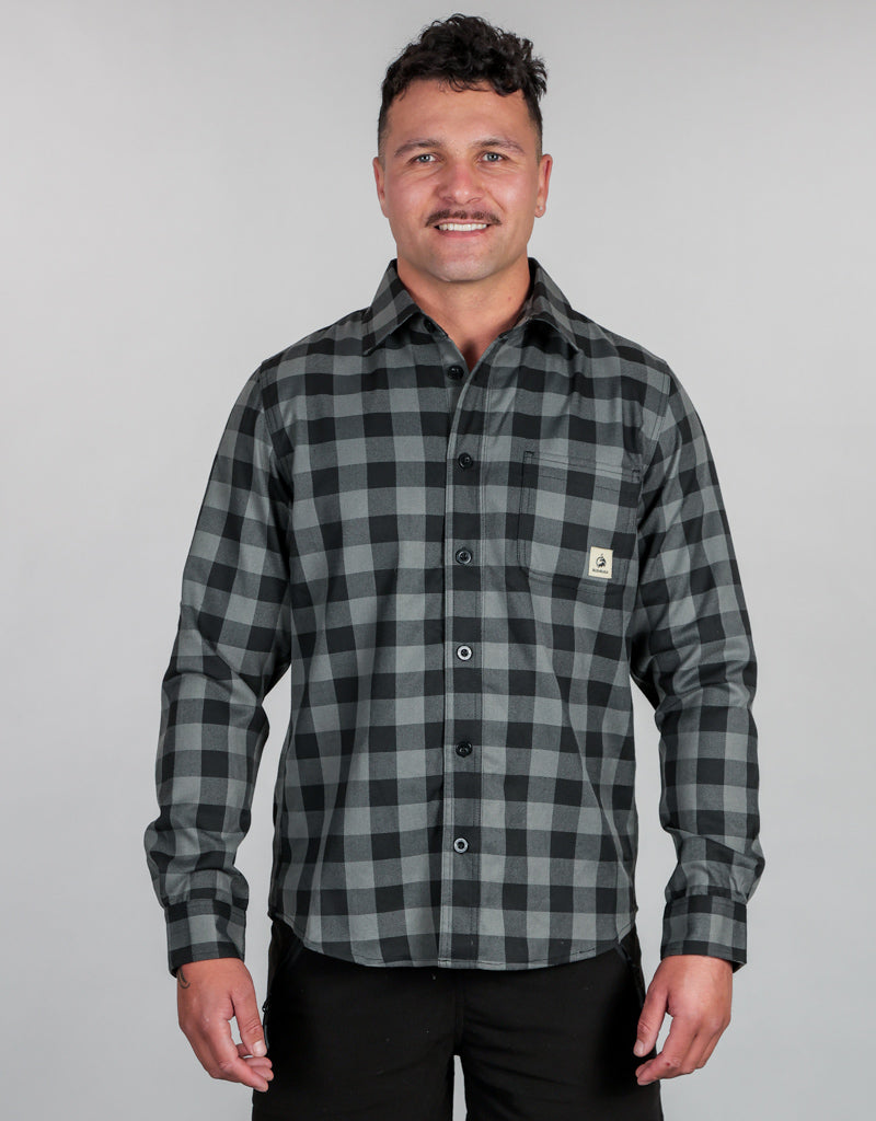 Flannel Shirt Grey Charcoal - Mens Front
