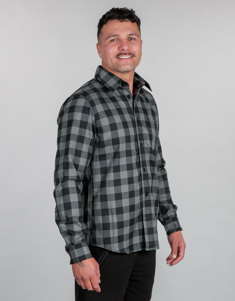 Flannel Shirt Grey Charcoal - Mens Side