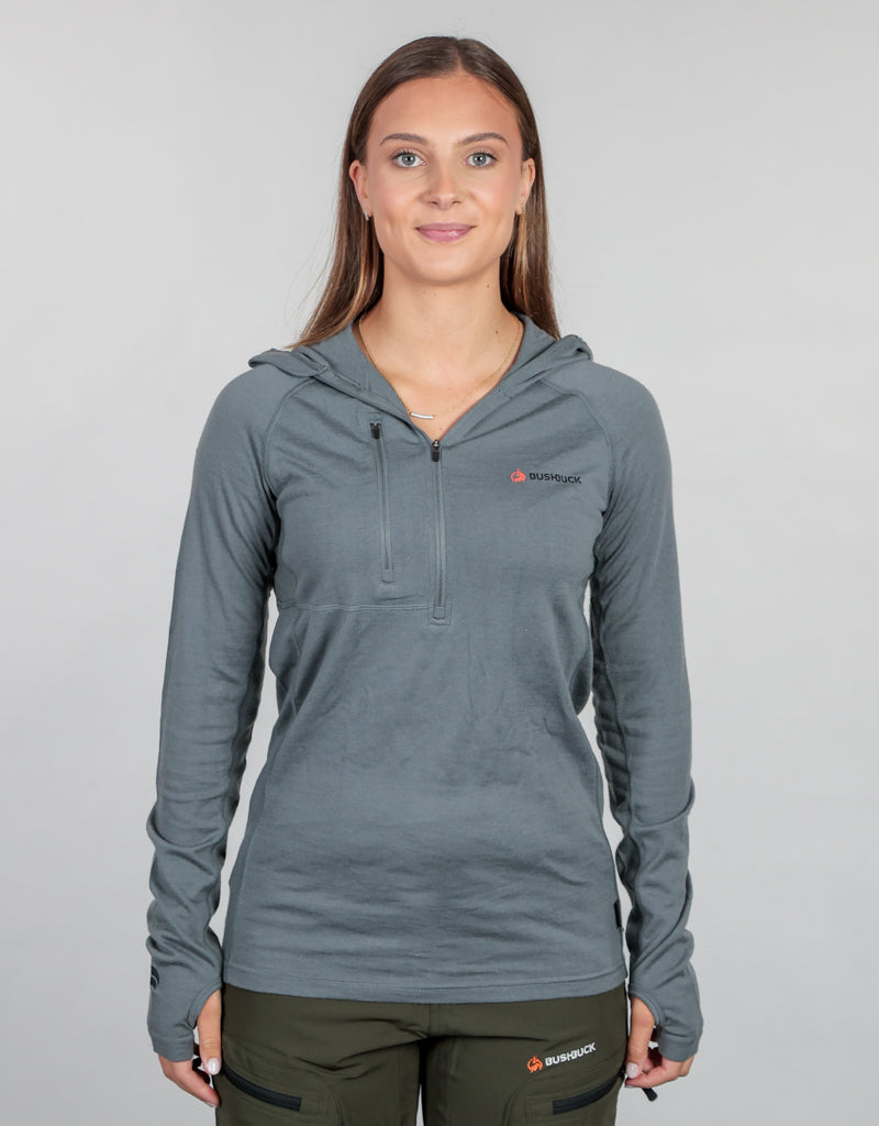 Combat Merino 200 Hood Top Grey - Womens Front - Merino Thermals