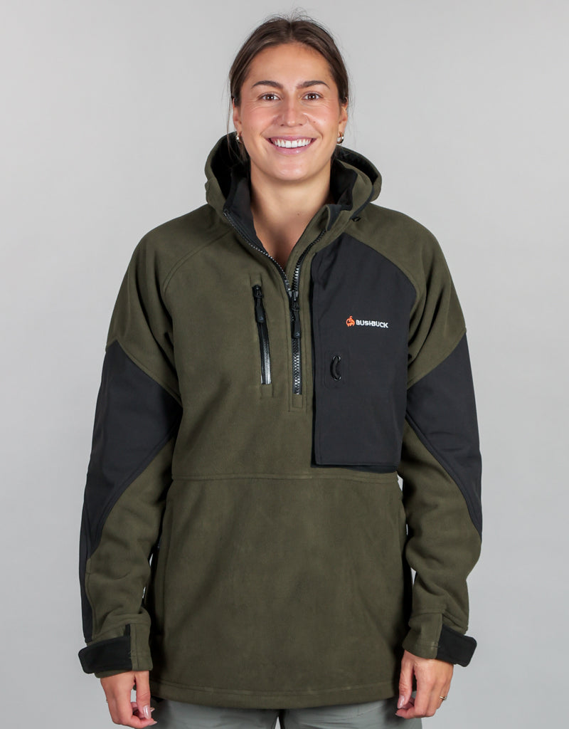 Frontier Windproof Fleece Pullover Green - Womens Front
