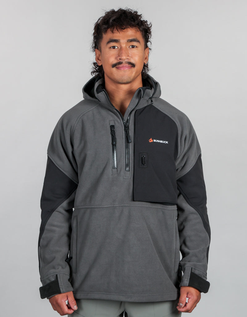 Frontier Windproof Fleece Pullover Charcoal Grey - Mens Front 