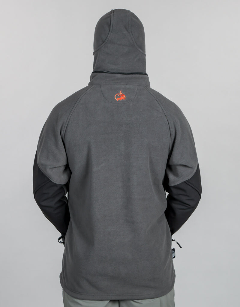 Frontier Windproof Fleece Pullover Charcoal Grey - Mens Back Hood On