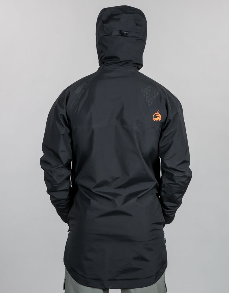 Typhoon Mens Waterproof Black Rain Coat - Back with Hood -  Wet Weather Gear